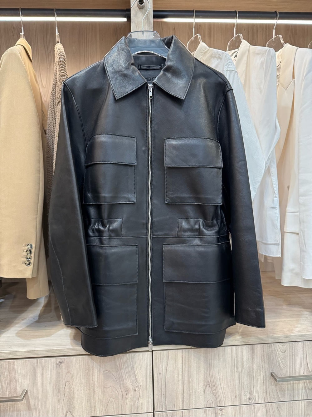 Stand Studio Black Leather Military Field Jacket